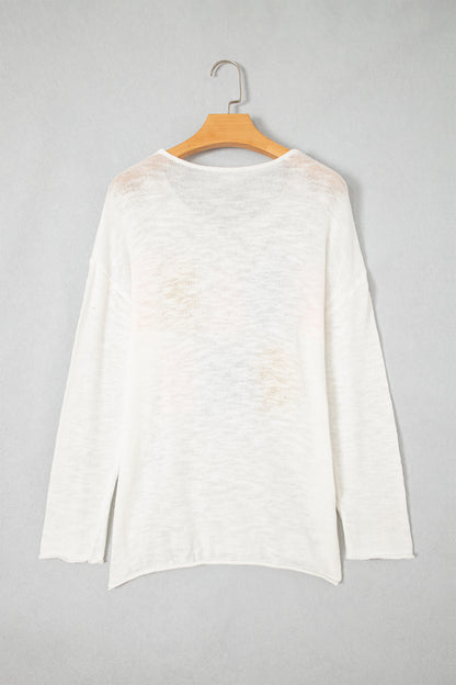 White V Neck Lightweight Knit BEACH SIDE Shift Tunic Sweater