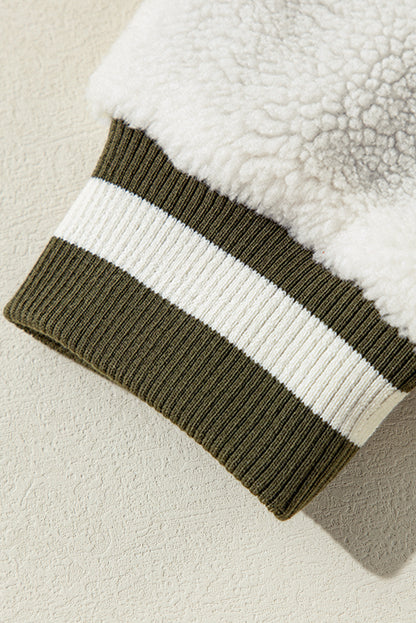 Blouson aviateur boutonné en velours côtelé vert brume avec patchwork