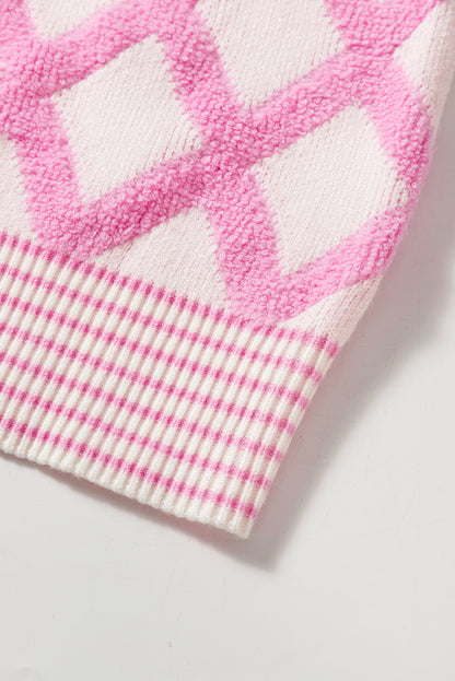 Cardigans ouverts à poches et motif losange rose