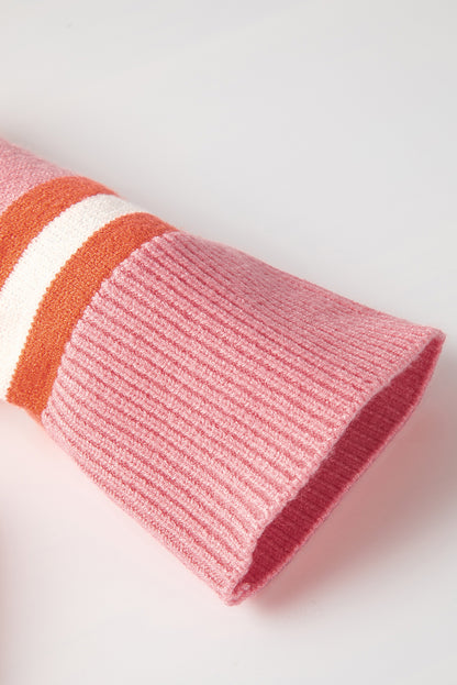 Pull cardigan boutonné à rayures roses et épaules tombantes