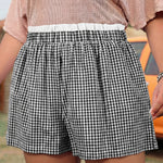 Black Contrast Trim Plaid Print Plus Size Shorts