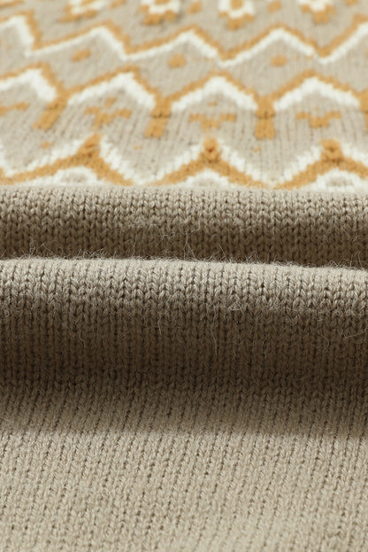 Jersey con cuello redondo de canalé con estampado geométrico gris 