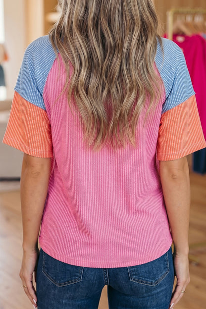 Aruba Blue Color Block Twisted Ribbed Tee