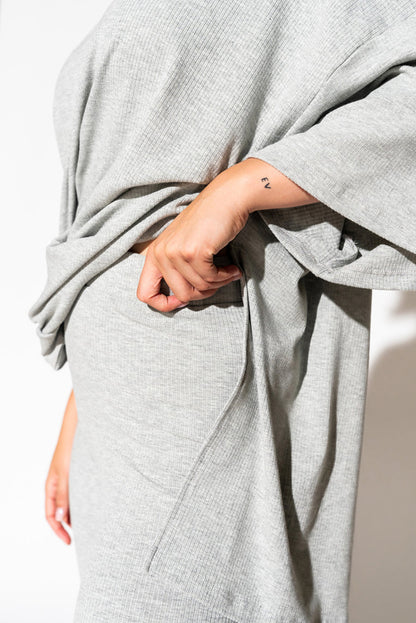 Ensemble tunique ample gris clair uni et short slim