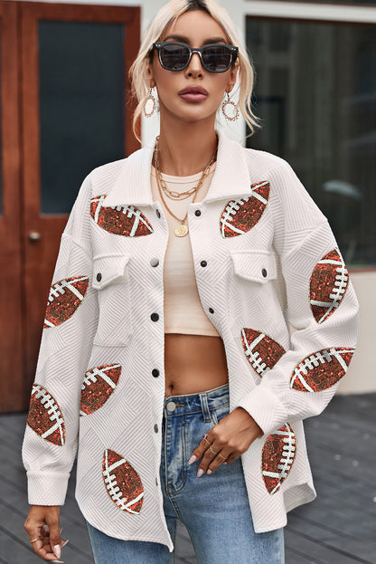 Chaqueta de fútbol con lentejuelas y textura chicle beige 