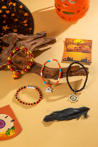 Ensemble de 4 bracelets orange en perles avec toile d'araignée fantôme d'Halloween