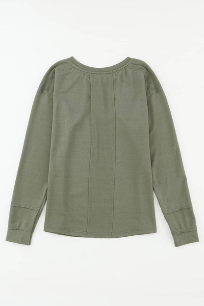 Top botones con cuello dividido patchwork retro manga larga verde