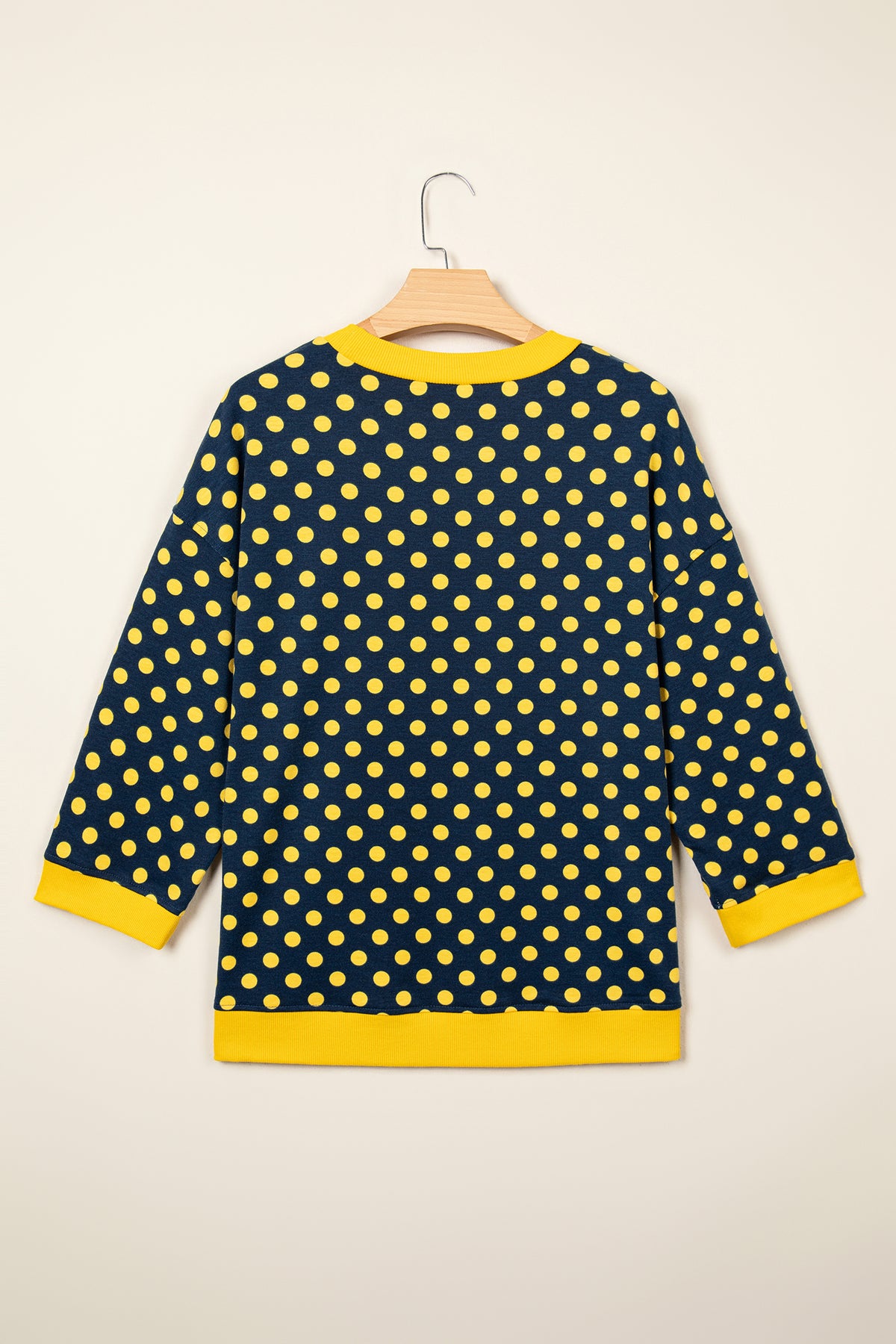 Blue Polka Dot Print Contrast Trim Round Neck Bracelet Sleeve Top