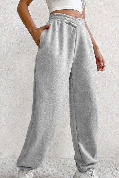 Light Grey Solid Color Crisscross Elastic Waist Sweatpants
