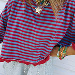 Red Stripe Exposed Seam Contrast Ribbed Trim Oversize Sweatshirt