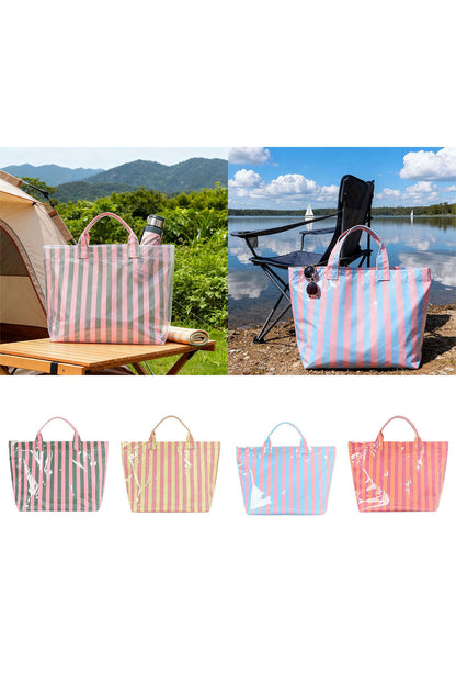 Glossy Striped Vinyl Large Tote Bag
