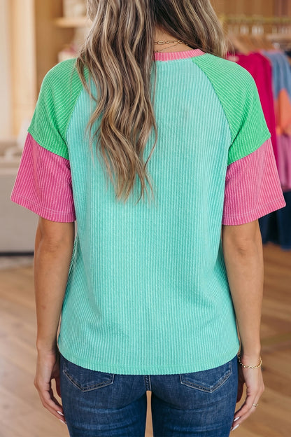Aruba Blue Color Block Twisted Ribbed Tee