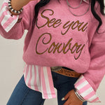Peach Blossom See You Cowboy Embroidered Western Graphic Sweater