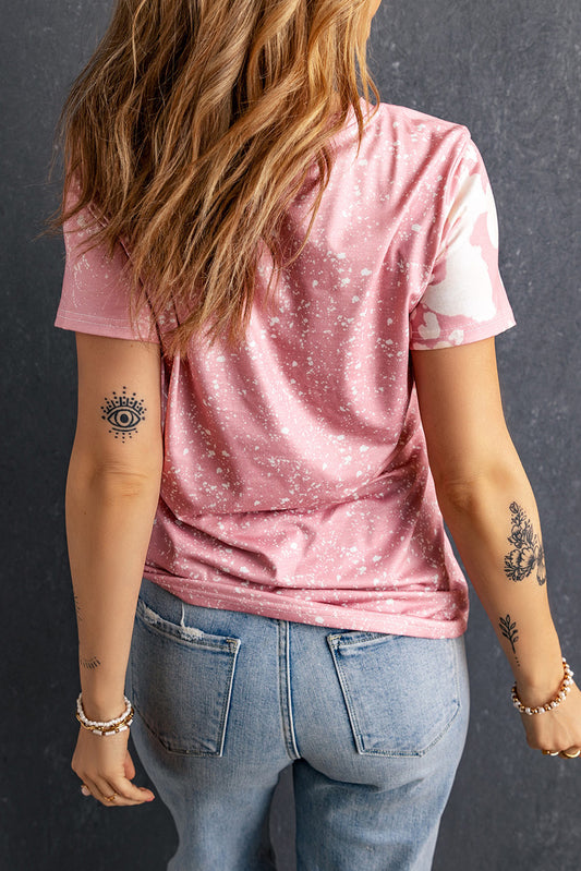 Pink MAMA Bowknot Graphic Bleached Tee