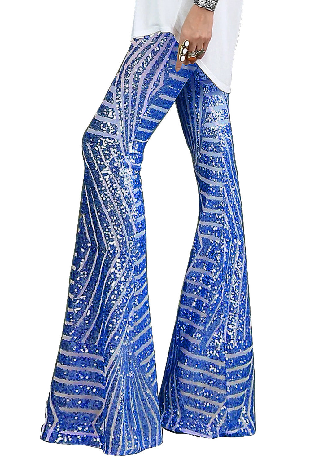 Blue Sequin Wide Leg Pants