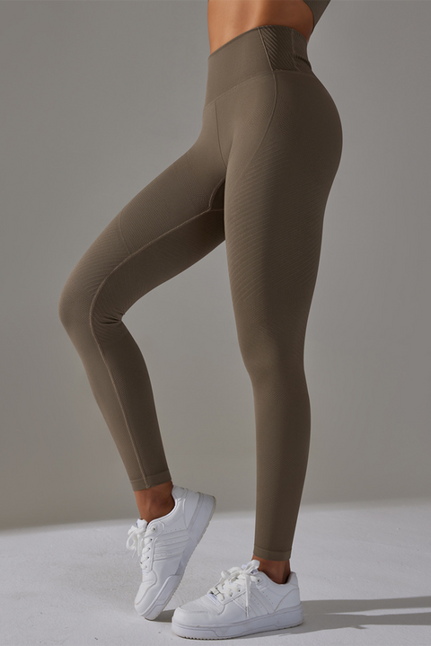Dark Brown Solid Color High Waist Butt Lifting Active Leggings