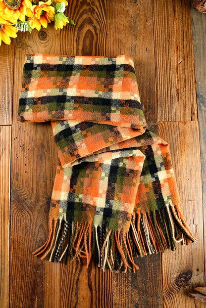 Bufanda con dobladillo con flecos y estampado de cuadros multicolor 