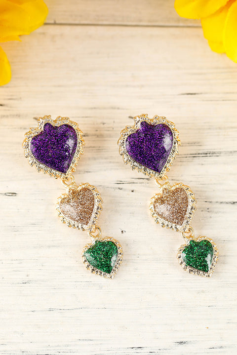 Purple Mardi Gras Shimmer Heart Earrings