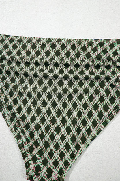 Bikini taille haute à carreaux et pois verts