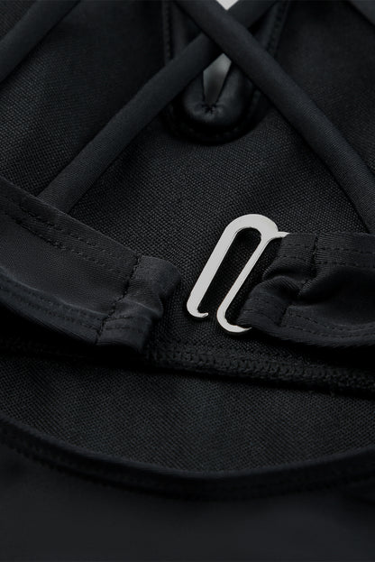 Traje de baño tankini con tiras y escote de muesca en contraste de cintura alta