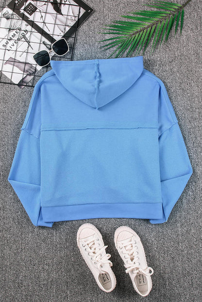 Sweat à capuche décontracté à boutons et bordures patchwork unies 