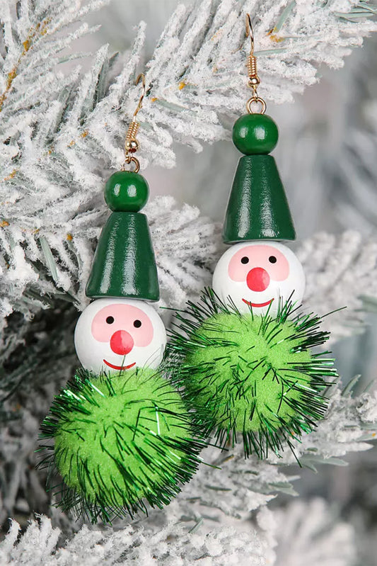 Green Christmas Glitter Elves Pom-Pom Earrings