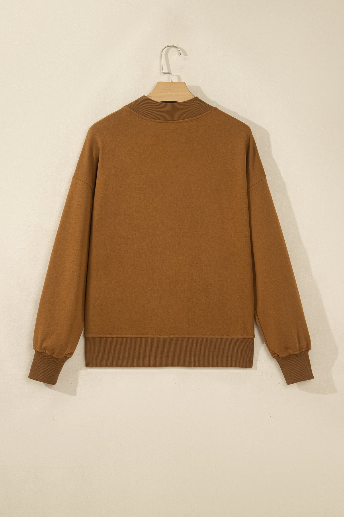 Chestnut Stay Salty Embroidered Long Sleeve Stand Neck Shift Pullover Sweatshirt
