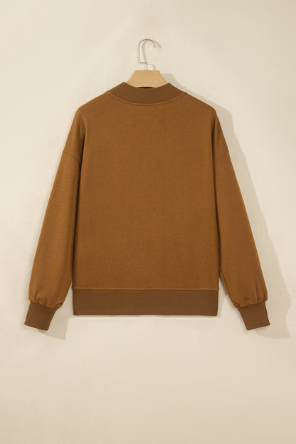 Chestnut Stay Salty Embroidered Long Sleeve Stand Neck Shift Pullover Sweatshirt