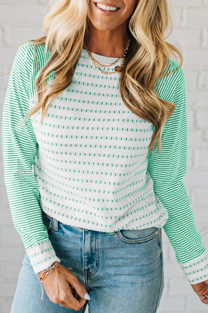 Black Stripe Raglan Patchwork Long Sleeve Tee