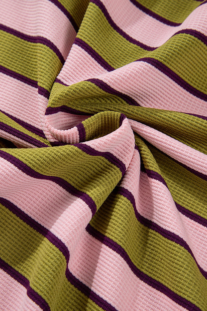 Haut à manches longues et col cranté à rayures contrastées vert épinard