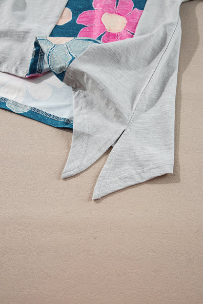 Haut-bas surdimensionné à coutures apparentes et patchwork de fleurs vertes