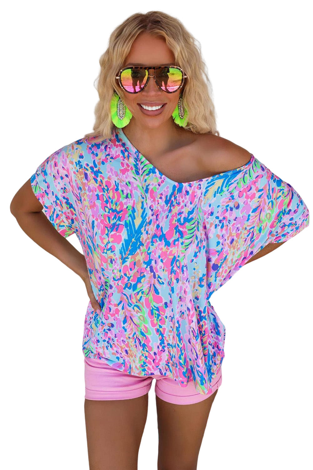 T-shirt ample à fleurs peintes 