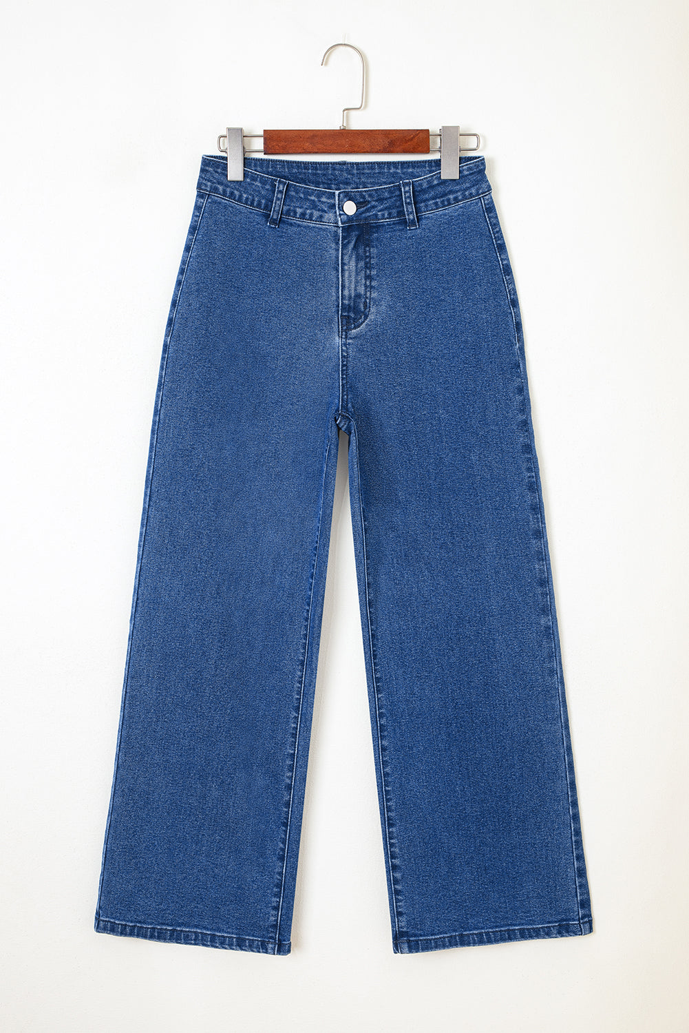 Dusk Blue Solid Color High Waist Straight Leg Jeans