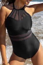 Black Mesh Splicing Adjustable Straps One Piece Swimsuit