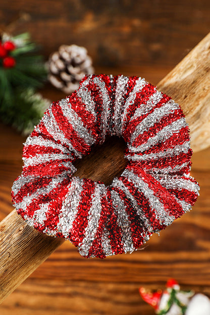 Burgundy Glitter 2-tone Stripes Christmas Hair Tie