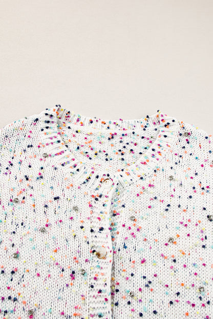Cardigan blanc à confettis multicolores