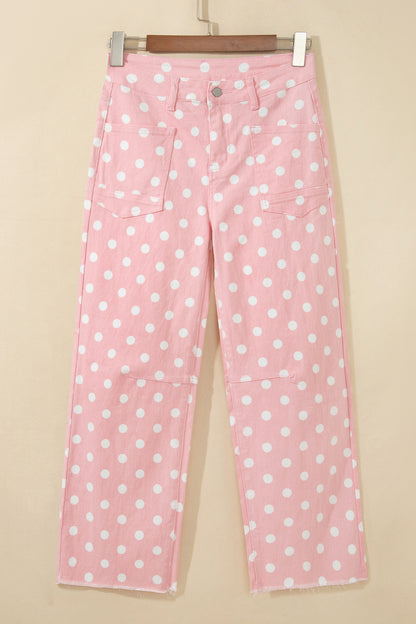 Pink Polka Dot Casual Slim Fit Jeans
