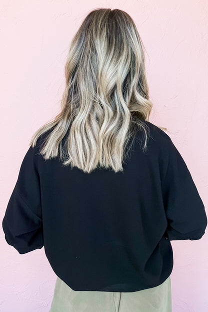 Sweat-shirt de Saint-Valentin à épaules tombantes et patchs XOXO en chenille noire