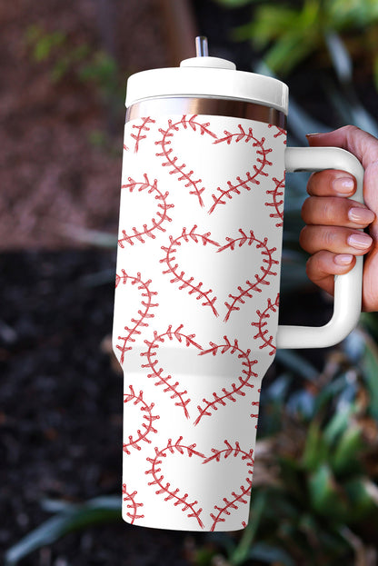 Tasse isotherme blanche en acier inoxydable en forme de cœur avec poignée