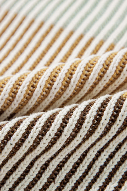 Pull à manches bouffantes en tricot texturé colorblock marron