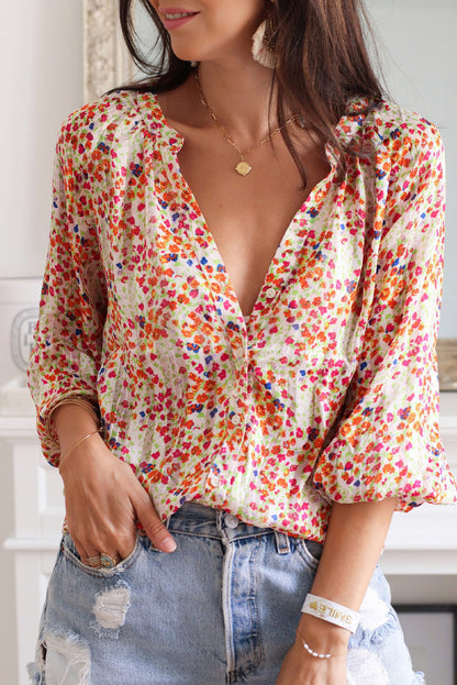 Chemise boutonnée à imprimé floral bohème multicolore 
