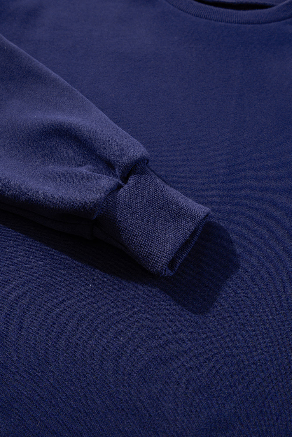 Navy Blue Solid Fleece Lined Drop Shoulder High Low Sweatshirt