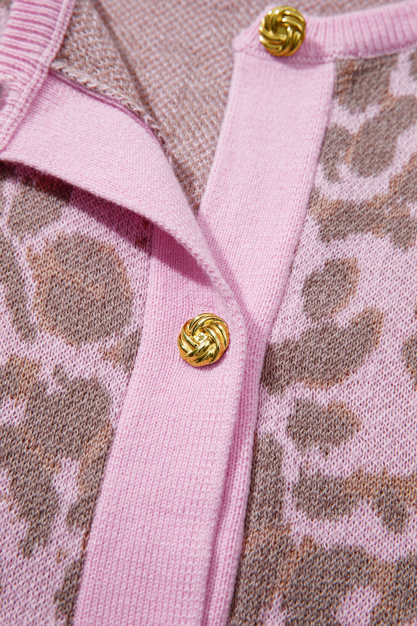 Pink Leopard Button Down Short Sleeve Sweater Cardigan