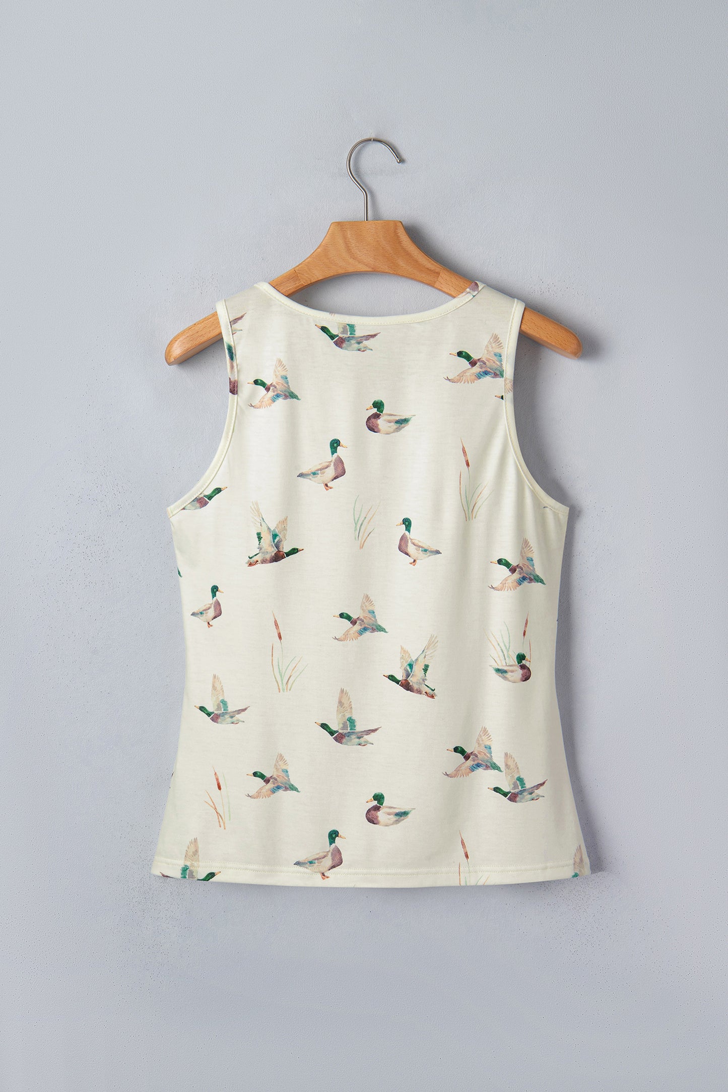 Beige Mallard Print Western Style Tank Top