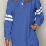 Sky Blue Varsity Contrast Banded Sleeve Shift Sweatshirt Dress