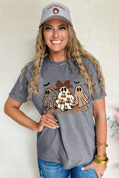 Gray Cute Halloween Ghost Printed Womens Casual Tee