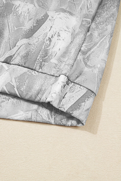 Gray Camouflage Woodland Print Oversized Sporty Hoodie