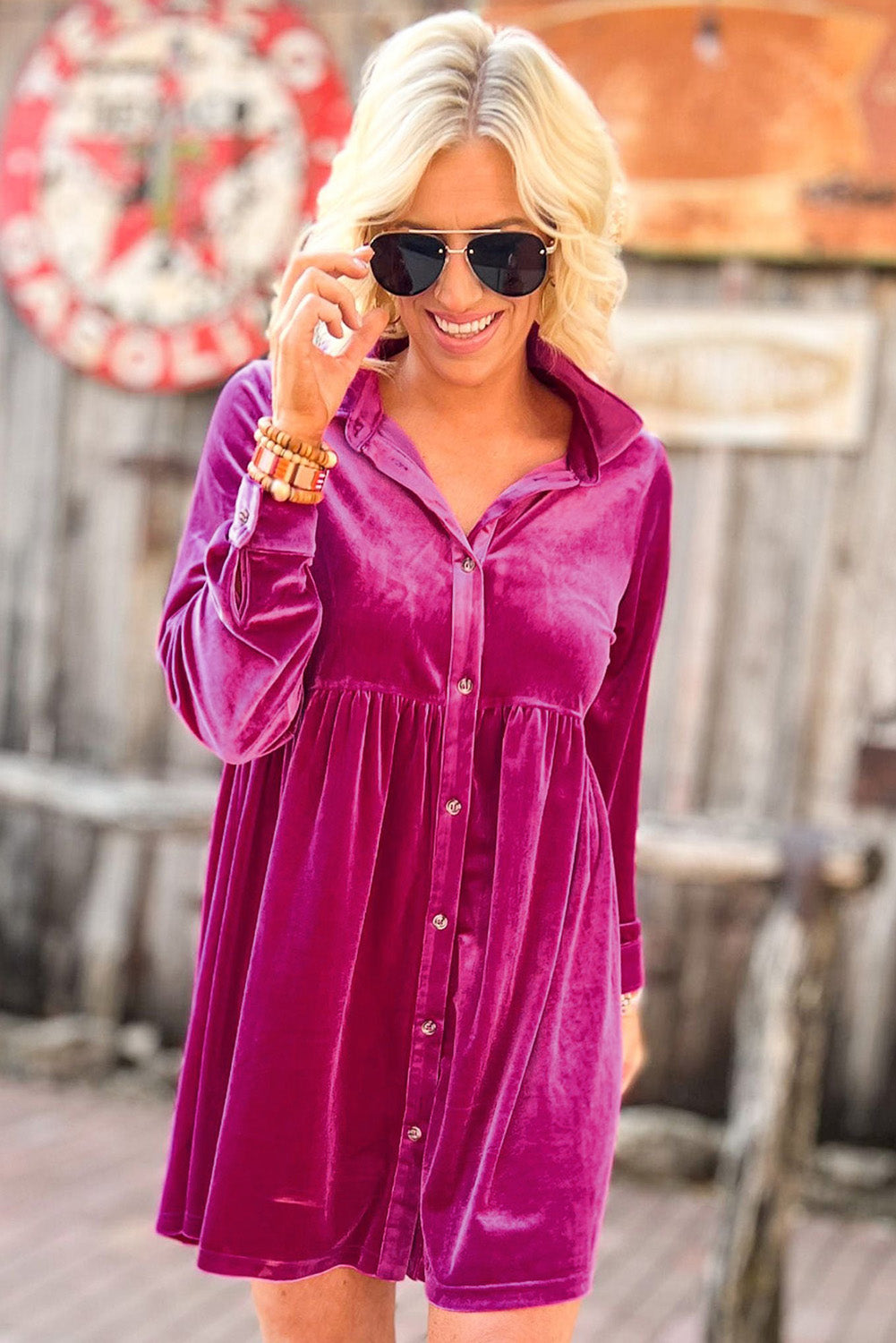 Rose Long Sleeve Ruffle Velvet Button Up Dress HannaBanna Clothing Rose Long Sleeve Ruffle Velvet Button Up Dress HannaBanna Clothing
