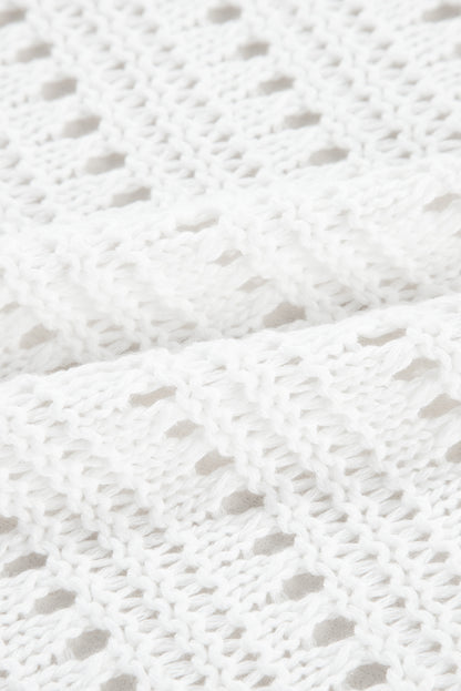 Cardigan ouvert à manches bracelet en tricot pointelle blanc