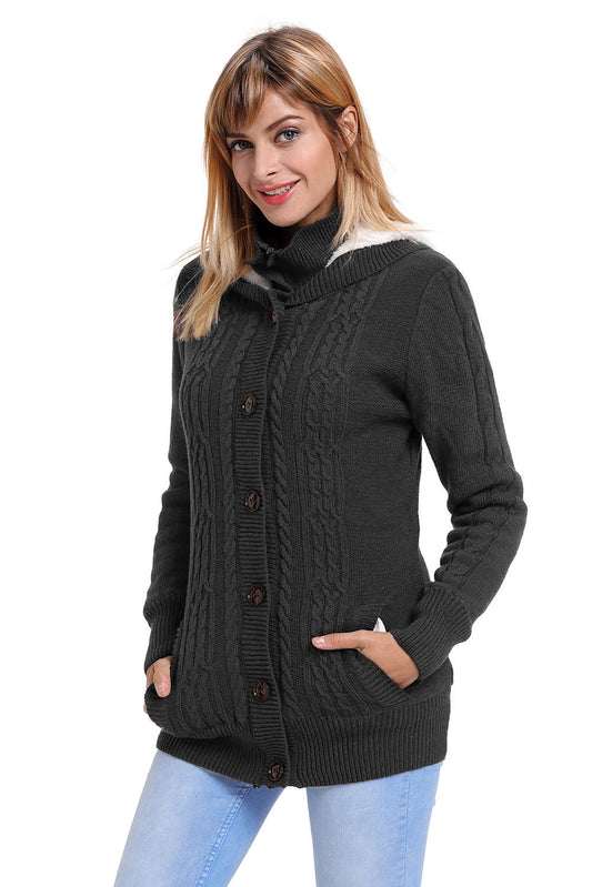 Charcoal Long Sleeve Button-up Hooded Cardigans